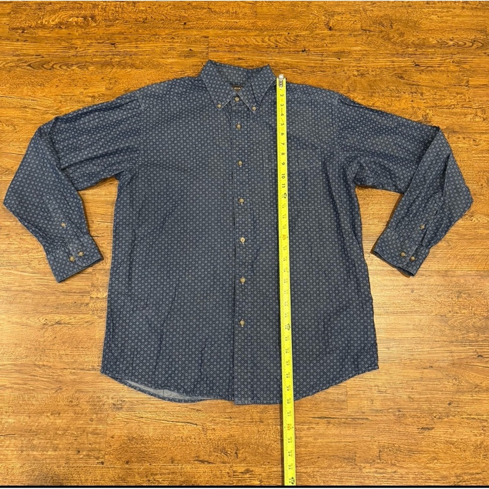 Ariat Blue Geometric Western Cowboy Ranch Long Sleeve Button‎ Down Shirt Men's L - Picture 8 of 10